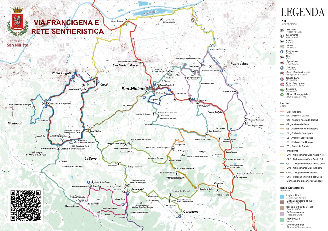 Mappa via francigena e rete sentieristica del comune di San Miniato
