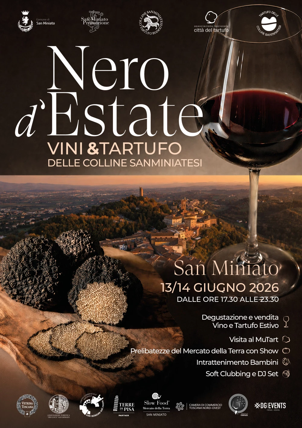 Locandina Nero d'estate evento a San Miniato per degustazione di vino e tartufo